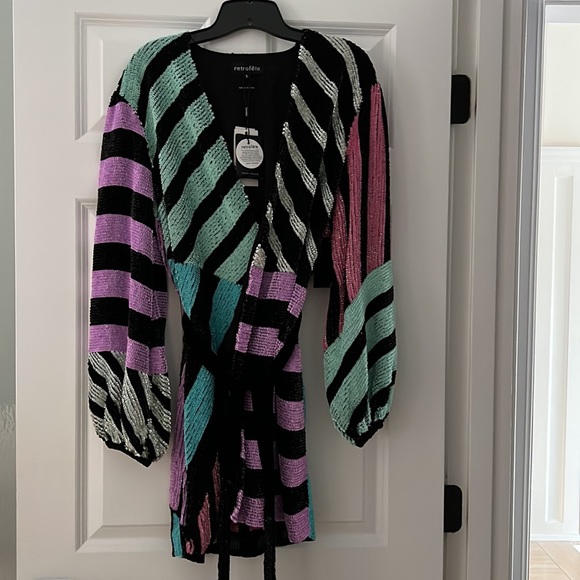 Retrofete Colourblack Stripes Sequin Wrap Dress - Picture 13 of 13